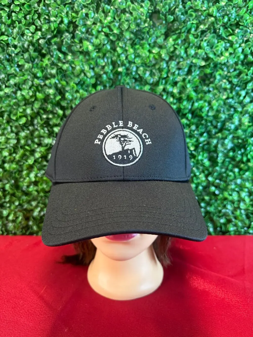 Pebble Beach Golf Hat Black White Lone Cypress Tree Logo Fitted Cap Large XL